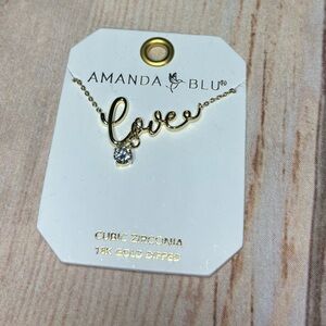 New Amanda Blu Gold 'Love' Script Necklace with Cubic Zirconia